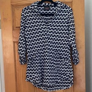For Cynthia Beachwear Navy White Wave Print Swim Cover Up Tunic Size M Pockets